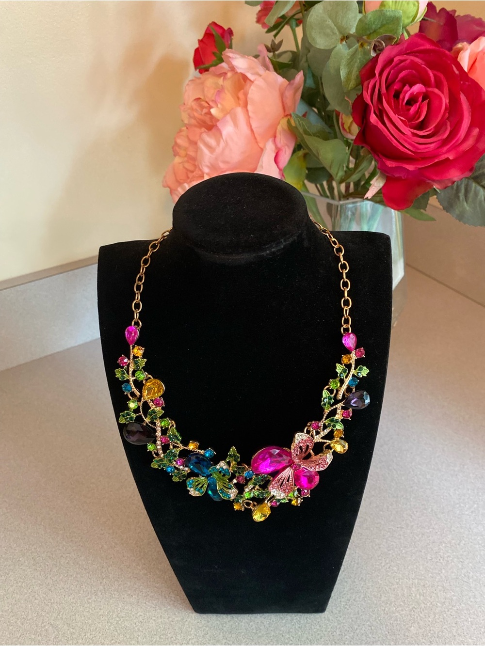 Multicolor Crystal Floral Statement Necklace - Women Jewelry